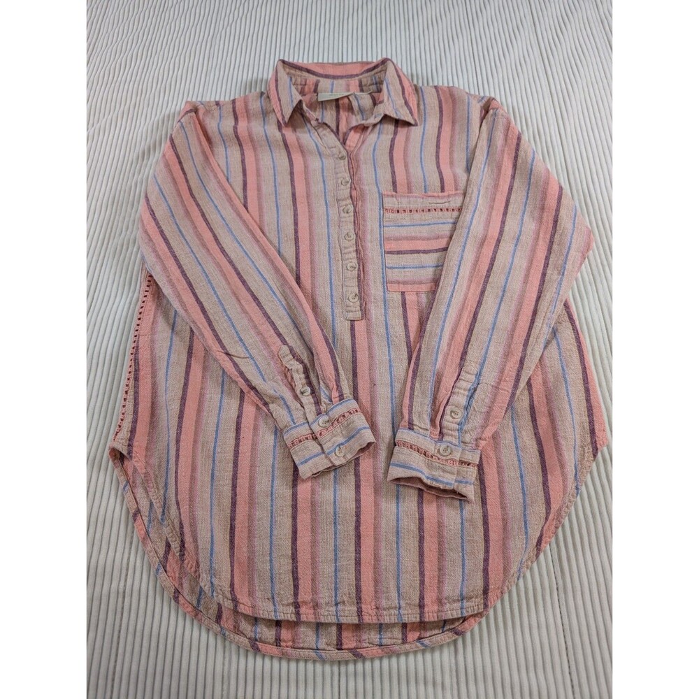 Maeve Anthropologie Lida Top Womens XS Pink Stripe Linen Blend Boho Shirt - Picture 4 of 10